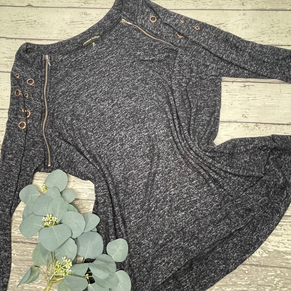 Always Indigo Heathered Grommet Long Sleeve Tunic